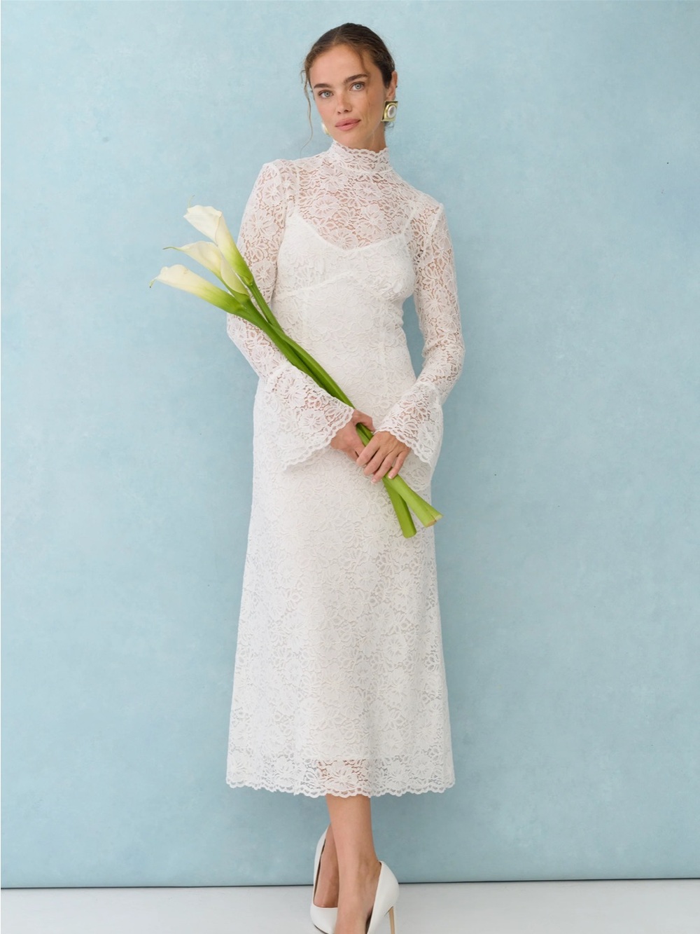NWT Few Moda Jen Lace Floral Bell Cuff Little White Looks Dress Size 10